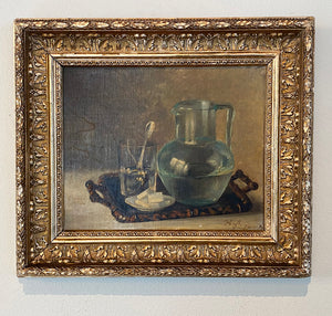 Antique French Still Life, Oil Painting on Board, Fine Gesso & Wood Frame 22" x 19"