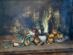 Antique Oil Painting, Elaborate French Still Life in 31.5" x 25.5" Gilt Gesso on Wood Frame