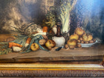 Antique Oil Painting, Elaborate French Still Life in 31.5" x 25.5" Gilt Gesso on Wood Frame