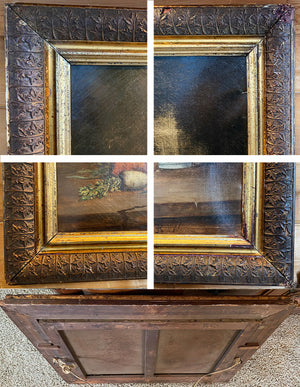 Antique Oil Painting, Elaborate French Still Life in 31.5" x 25.5" Gilt Gesso on Wood Frame