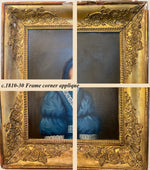 Antique French Empire Oil Painting Portrait, Beautiful Young Girl in Blue, Frame 27.75" x 23.75"