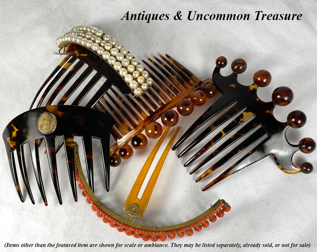 Superb Antique Napoleon III, Victorian Era Tortoise Shell Tiara, Ornamental Comb, Grand Tour Souvenir