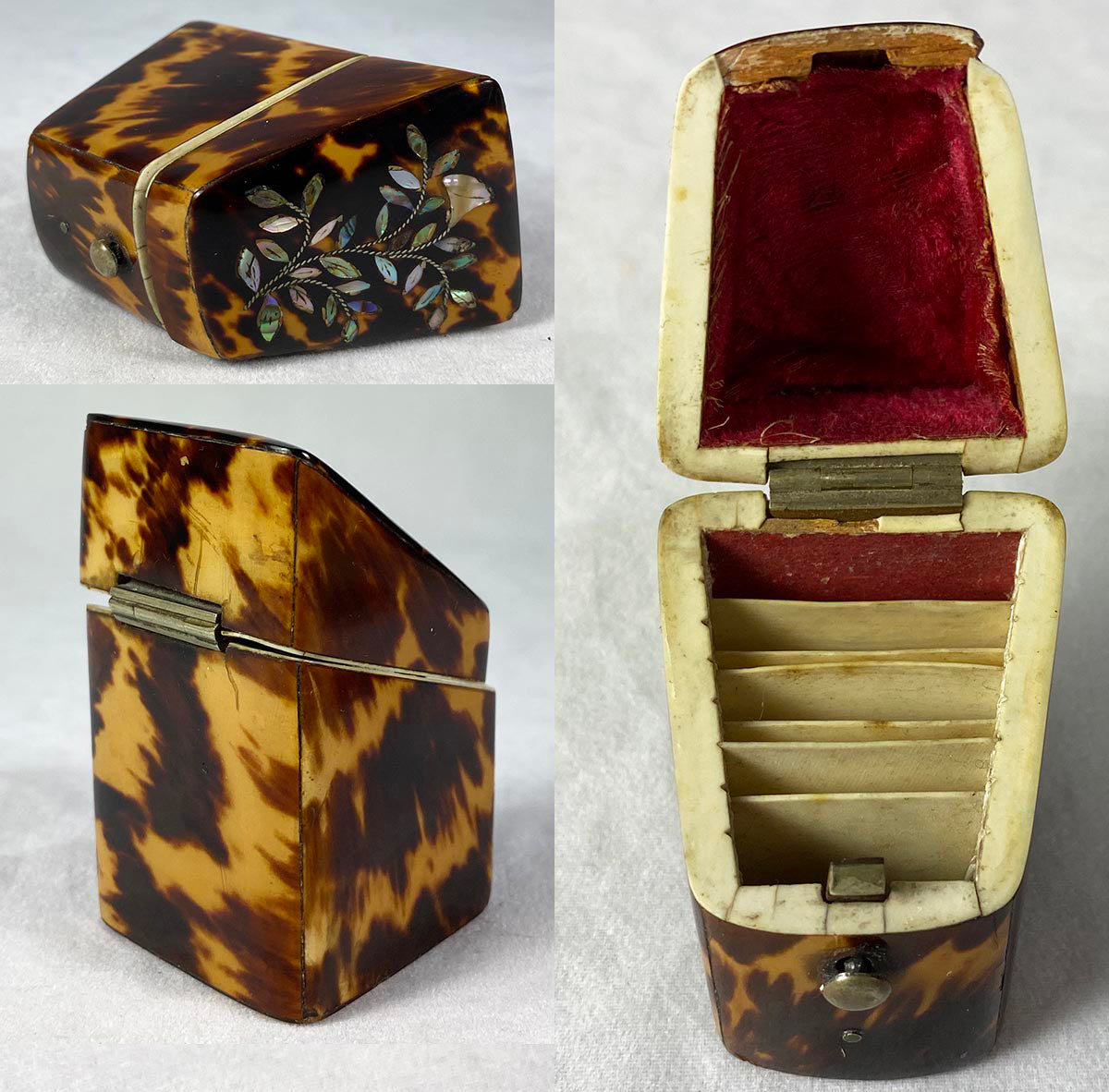 Worked Shell Antique English Mother of Pearl Pique Worked Shell Needle Case, Miniat ...