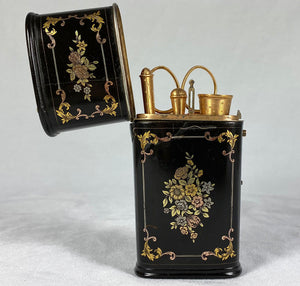 Fine Antique French Sewing Etui, Tortoise Shell Pique Case with 18k Gold Sewing Tools, Scissors, Thimble, etc. c.1830