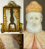 Antique Miniature Portrait, Painting of a Venetian Doge in Jeweled Corno Ducale