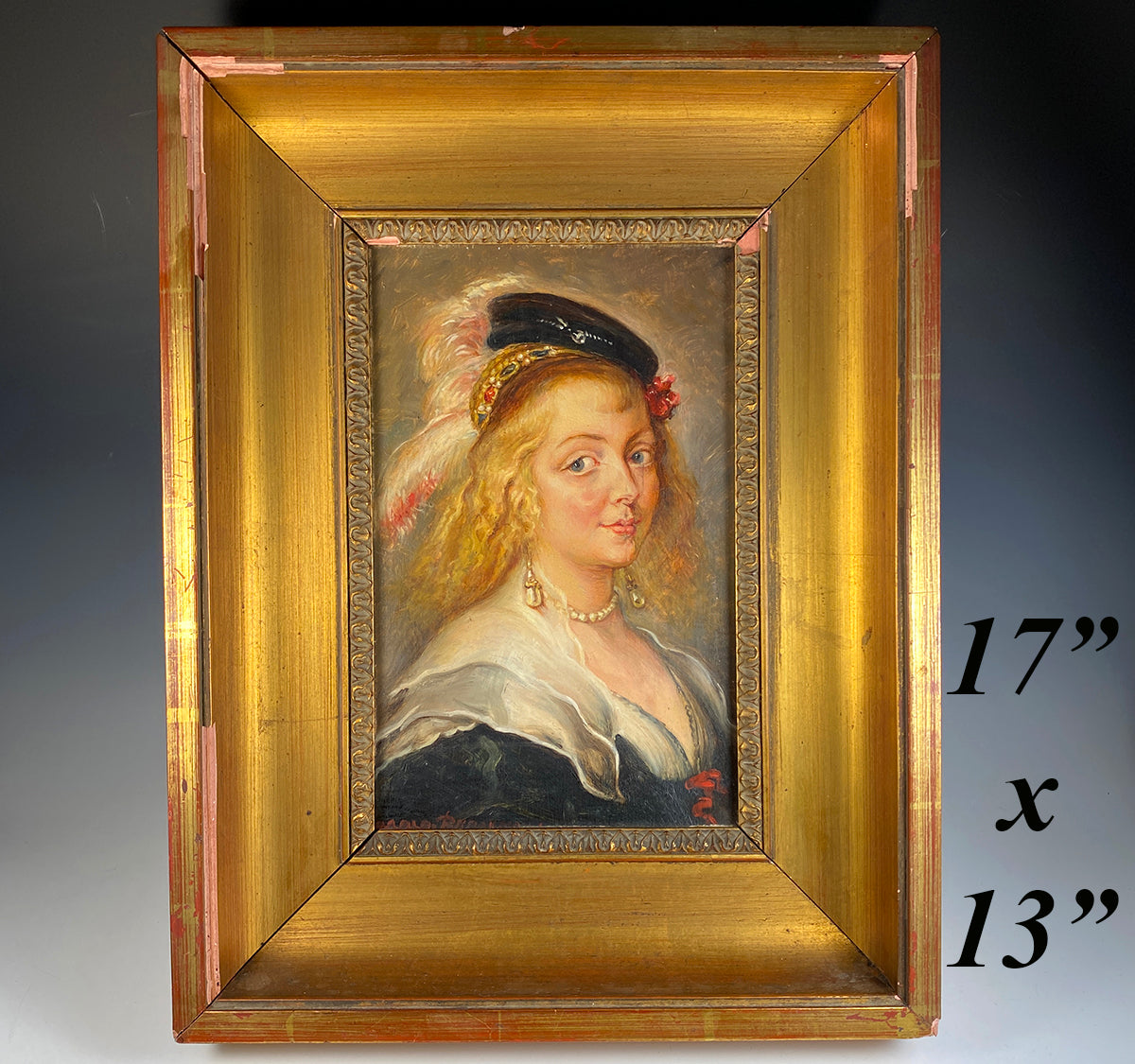 Antique Oil Painting Portrait on Board, After Rubens' Young Wife, Helena Fourment