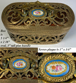 Antique French TAHAN Heavy Engraved Brass Jewelry Box, Sevres Porcelain Plaque