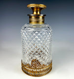 Antique French Baccarat 6" x 3" Cut Crystal Decanter, Scent Bottle, Dore Bronze Caddy