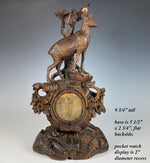 Antique Swiss Black Forest HC Pocket Watch Stand, Hunt Scene with Chamois, 9 3/4" Tall