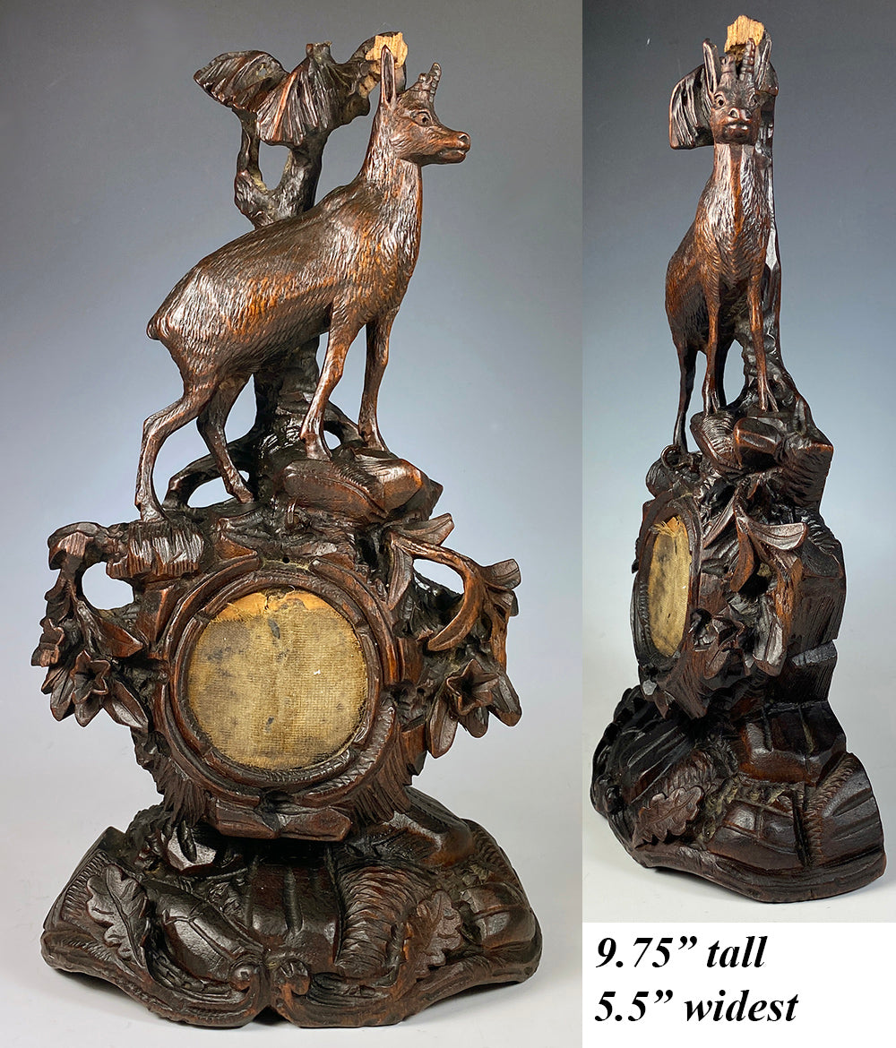 Antique Swiss Black Forest HC Pocket Watch Stand, Hunt Scene with Chamois, 9 3/4" Tall