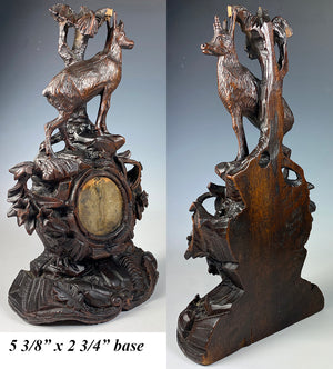 Antique Swiss Black Forest HC Pocket Watch Stand, Hunt Scene with Chamois, 9 3/4" Tall