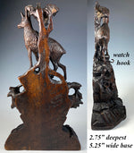 Antique Swiss Black Forest HC Pocket Watch Stand, Hunt Scene with Chamois, 9 3/4" Tall