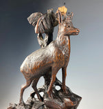 Antique Swiss Black Forest HC Pocket Watch Stand, Hunt Scene with Chamois, 9 3/4" Tall