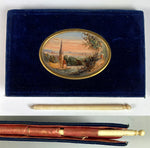 Antique French Aide d' Memoire, Carnet du Bal, Nécessaire, Eglomise View Countryside and Church