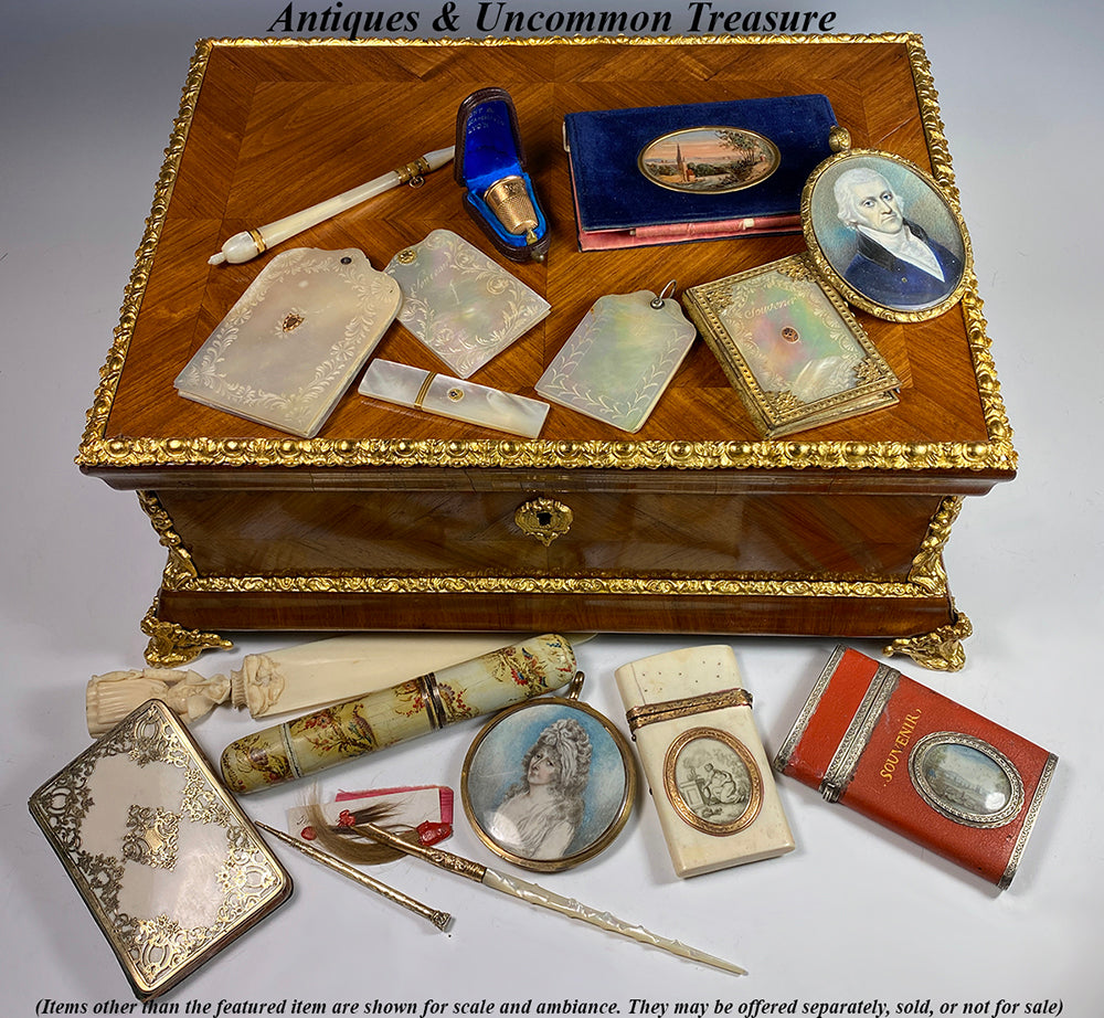 Antique French Aide d' Memoire, Carnet du Bal, Nécessaire, Eglomise View Countryside and Church