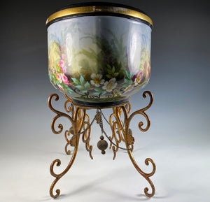 Large Antique French Painted Porcelain Jardiniere, Centerpiece, Raised on Stand