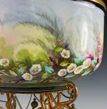 Large Antique French Painted Porcelain Jardiniere, Centerpiece, Raised on Stand