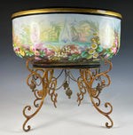 Large Antique French Painted Porcelain Jardiniere, Centerpiece, Raised on Stand