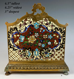 Stunning Big Antique French Desk Stationery Caddy, Champleve Enamel, Napoleon III