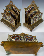 Stunning Big Antique French Desk Stationery Caddy, Champleve Enamel, Napoleon III