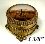 Antique French Grand Tour Souvenir Eglomise Jewelry Box, Concord, Madeleine, Tuileries Palace, Paris