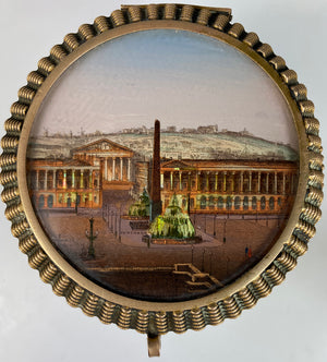 Antique French Grand Tour Souvenir Eglomise Jewelry Box, Concord, Madeleine, Tuileries Palace, Paris