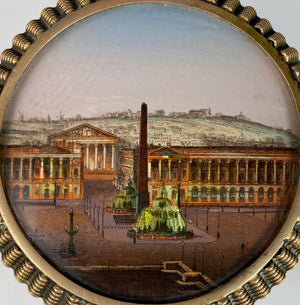 Antique French Grand Tour Souvenir Eglomise Jewelry Box, Concord, Madeleine, Tuileries Palace, Paris