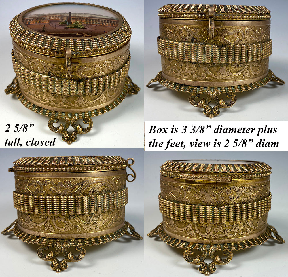 Antique French Grand Tour Souvenir Eglomise Jewelry Box, Concord, Madeleine, Tuileries Palace, Paris