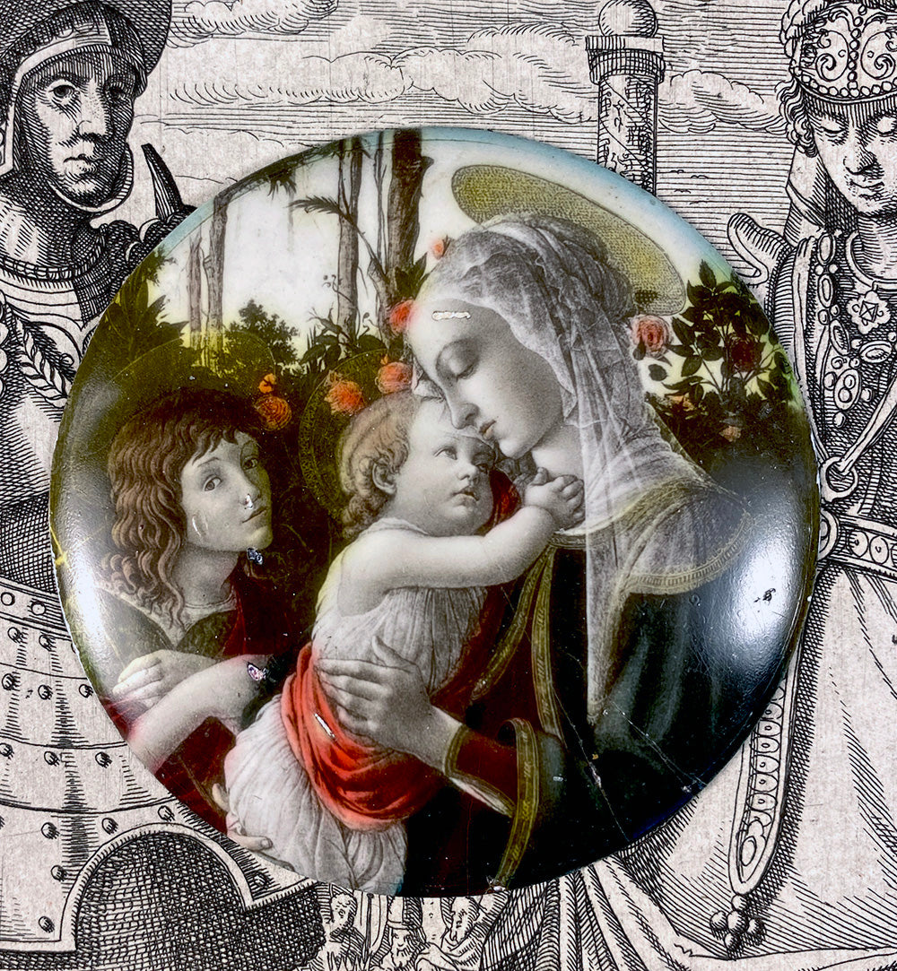 Antique Kiln-fired Enamel after Botticelli's Work, Mary, Jesus and John the Baptist