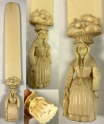 Antique French H Carved Dieppe Figural Ivory Paper Knife, c.1700s Pêcheuse, Fish Woman