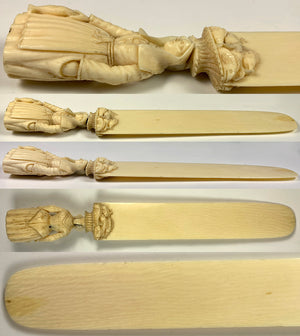 Antique French H Carved Dieppe Figural Ivory Paper Knife, c.1700s Pêcheuse, Fish Woman