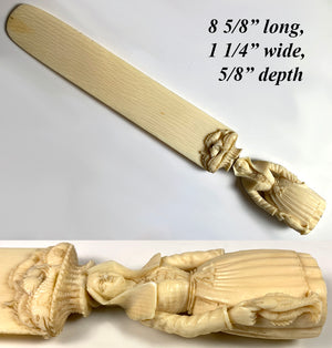 Antique French H Carved Dieppe Figural Ivory Paper Knife, c.1700s Pêcheuse, Fish Woman