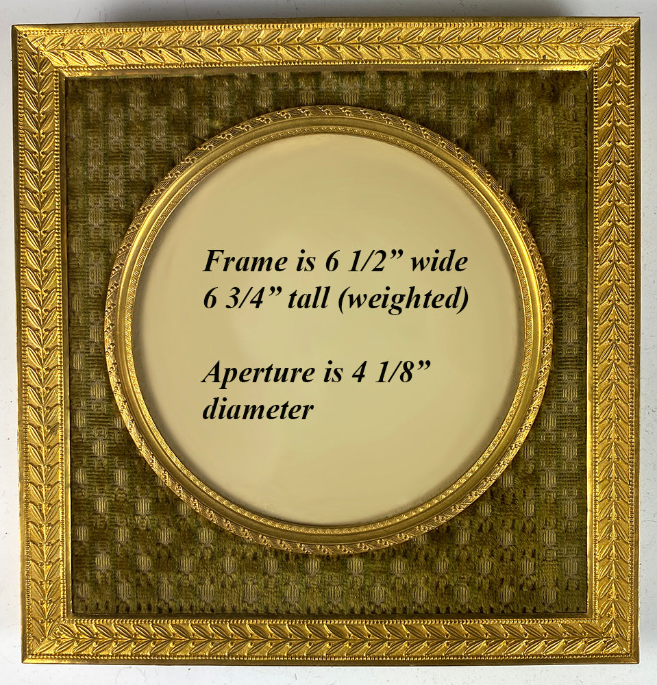 Antique French Dore Bronze 6.5" Square Frame, Easel Stand or Hang, Silk Mat