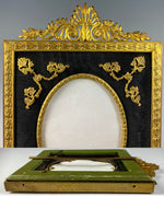 Antique 6" Tall French Dore Bronze Easel Back Frame w Appliques, Convex Glass