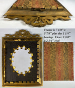 Antique 19th c. French Dore 7"+ Bronze Bow Top Frame, Appliques, Convex Cover Glass