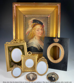 Antique French Portrait Miniature or Photo Frame, Wreath Top, Appliques, Convex Glass