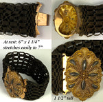 Antique Victorian Era French Woven Hair Art Bracelet, 10k Clasp w Cut Steel