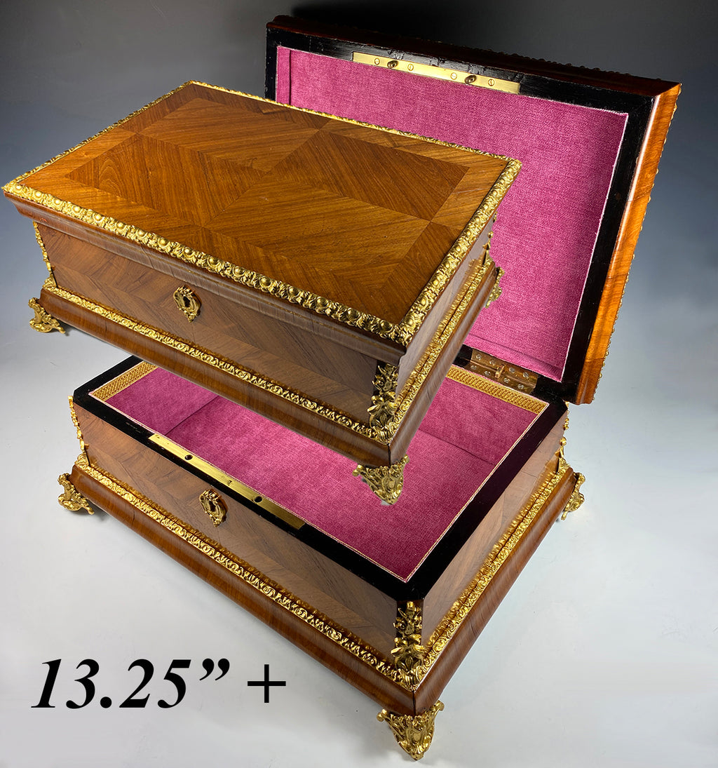 Antique Napoleon III era French Kingwood Jewelry, Desk Box, Chest 13.25"+, Excellent