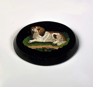 Antique c.1850s Micro Mosaic King Charles Spaniel, Unmounted, Unused, Italy Grand Tour Souvenir, 40mm x 32mm