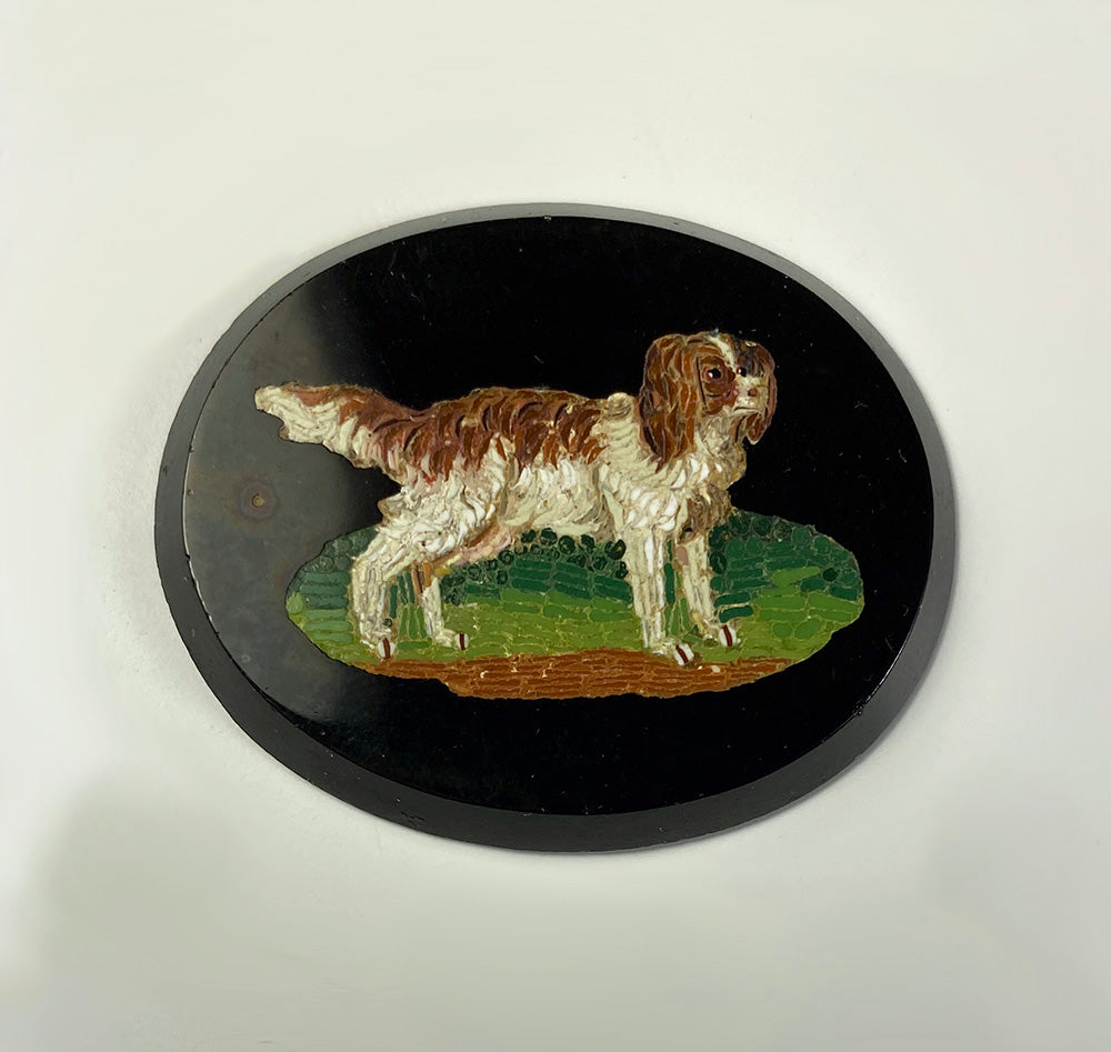 Antique Italy Grand Tour Souvenir Micro Mosaic, King Charles Spaniel, 41mm x 33mm, Unmounted