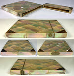 Antique French Mother of Pearl Card Case, Parquet, 4" x 3", Abalone Accents