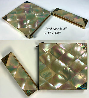 Antique French Mother of Pearl Card Case, Parquet, 4" x 3", Abalone Accents