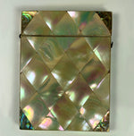 Antique French Mother of Pearl Card Case, Parquet, 4" x 3", Abalone Accents