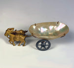 Antique French Palais Royal Mother of Pearl Goat Cart, Egg, Thimble or Ring Holder