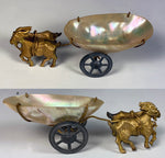 Antique French Palais Royal Mother of Pearl Goat Cart, Egg, Thimble or Ring Holder