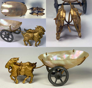 Antique French Palais Royal Mother of Pearl Goat Cart, Egg, Thimble or Ring Holder