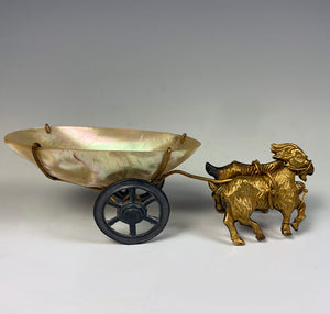 Antique French Palais Royal Mother of Pearl Goat Cart, Egg, Thimble or Ring Holder