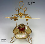 Antique French Palais Royal Mother of Pearl Cranberry Glass Inkwell, Desk Stand