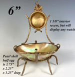 Antique French Mother of Pearl Egg Pocket Watch Stand, Tray, Palais Royal