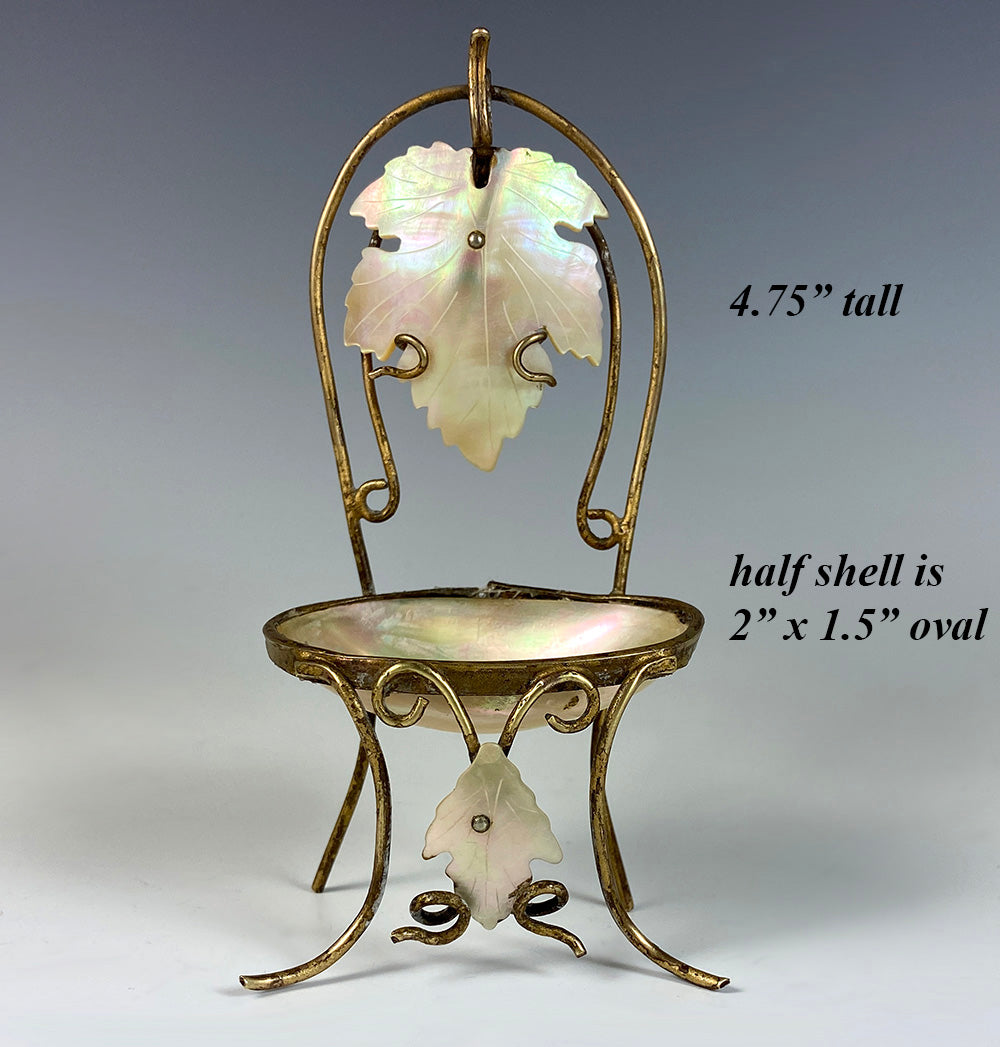 Antique French Palais Royal Mother of Pearl Half Shell Chair Pocket Watch Stand